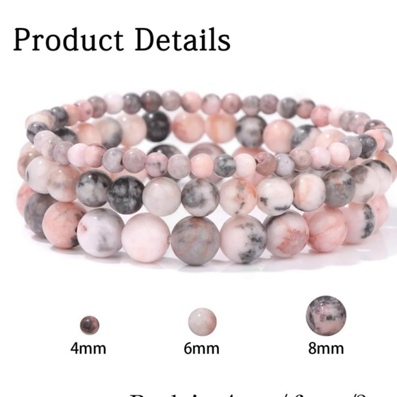 3pcs/Set Natural Stone Pink Zebra Jasper Beaded Bracelets With 4mm/6mm/8mm - Picture 2 of 2